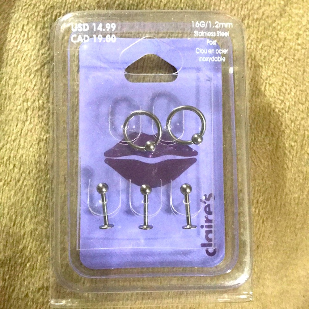 16g stainless steel lip piercing jewelry NWT